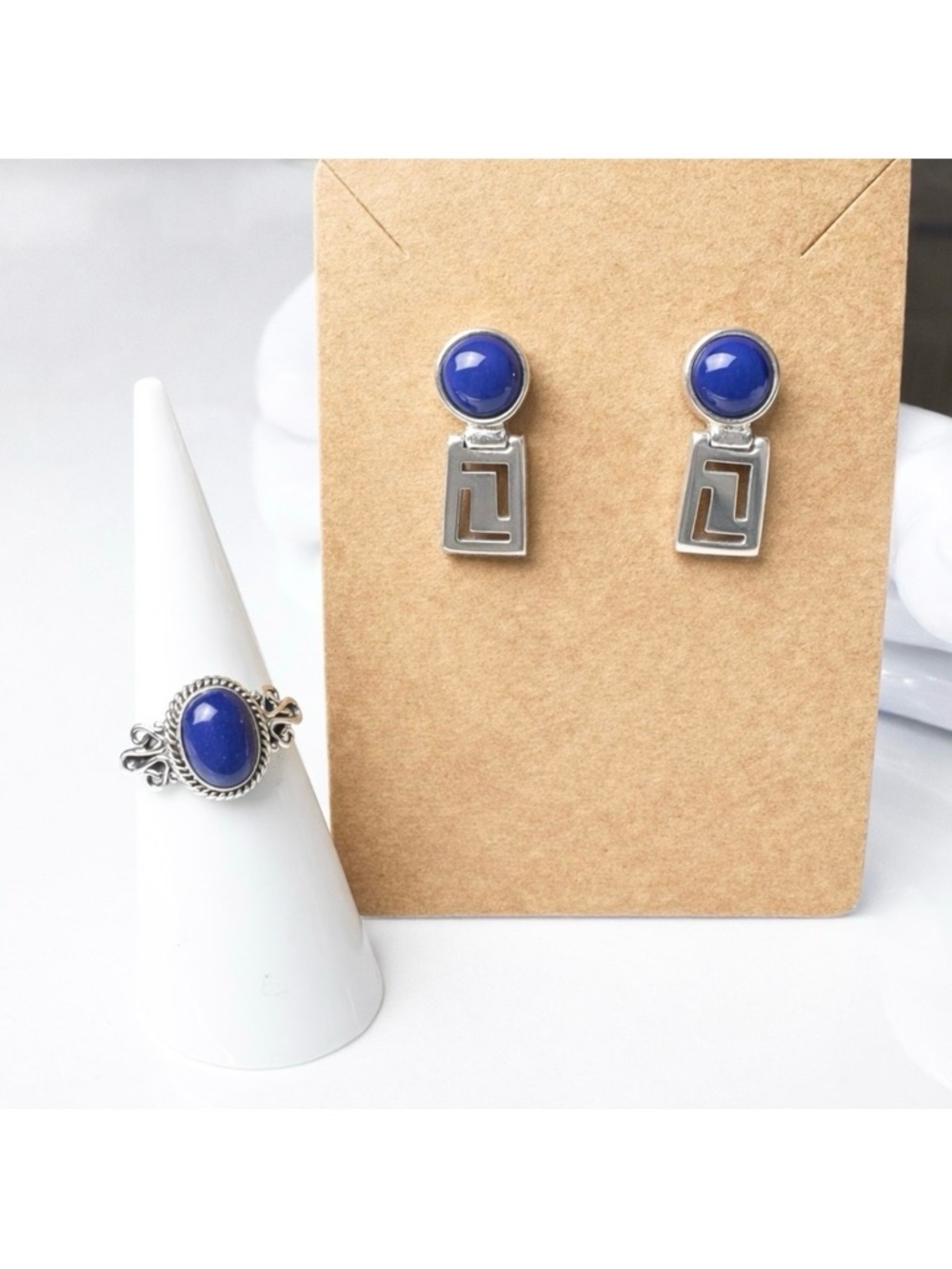 NEW Sterling Silver Lapis Lazuli Ring Size 5 & Drop Earrings Set .925